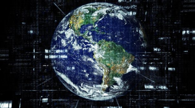 pianeta terra e immagine fantasiosa dati digitali diffusi
