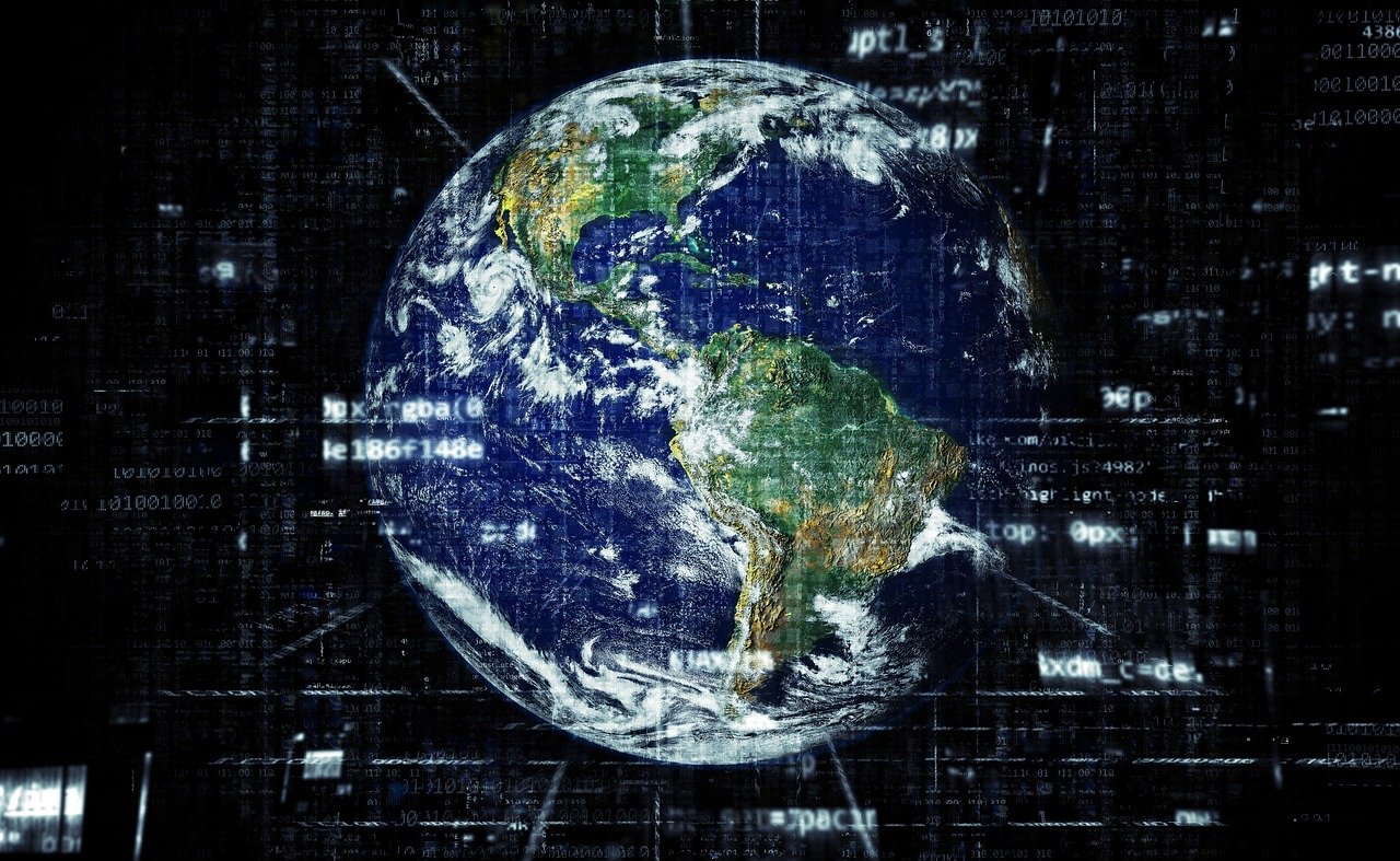pianeta terra e immagine fantasiosa dati digitali diffusi